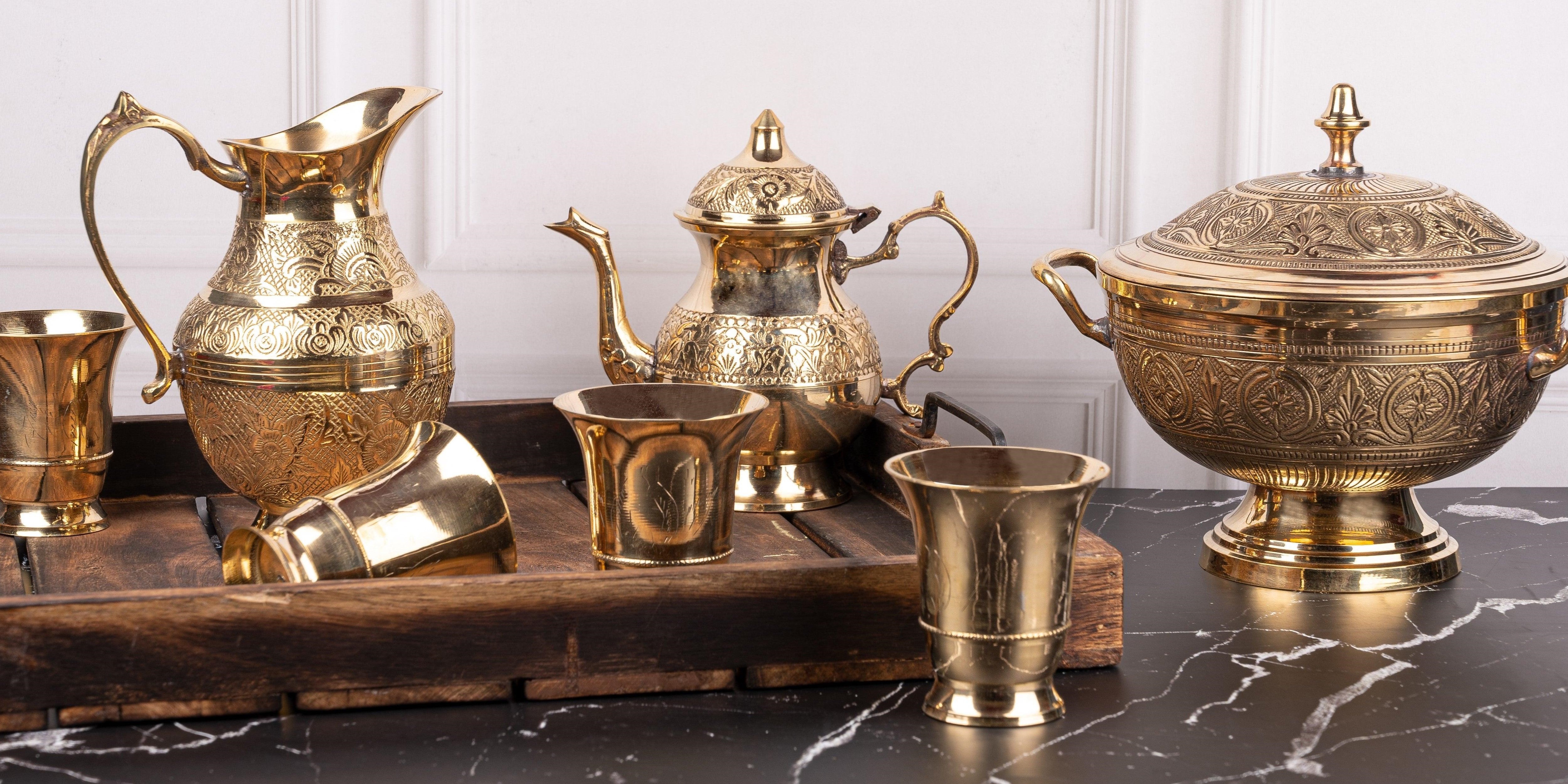 Premium handmade brass handicrafts collection by OneTrend India – wholesale export quality brass tea set, decorative bowls, cups and artisan home décor products