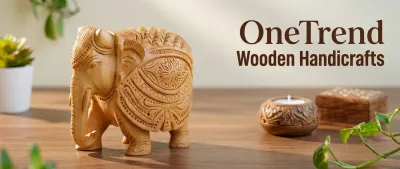 Indian artisans crafting wholesale wooden home decor items at OneTrend manufacturing facility in India