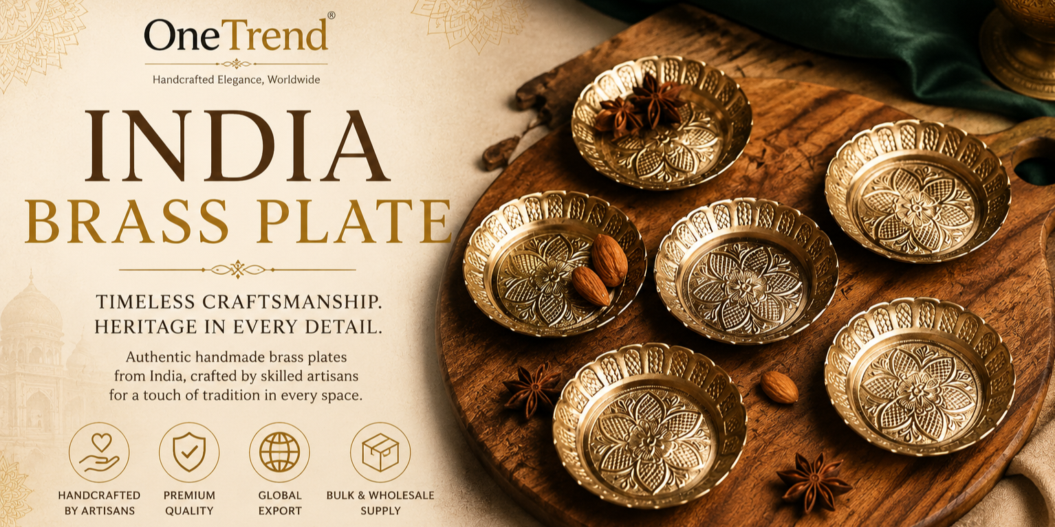 Brass plate manufacturer and exporter in India – OneTrend handcrafted Indian brass plate for wholesale and export