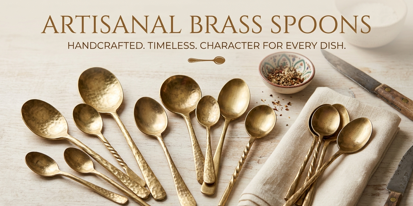 Brass spoons supplier India for hotels and traditional restaurants handcrafted Indian kitchen utensils