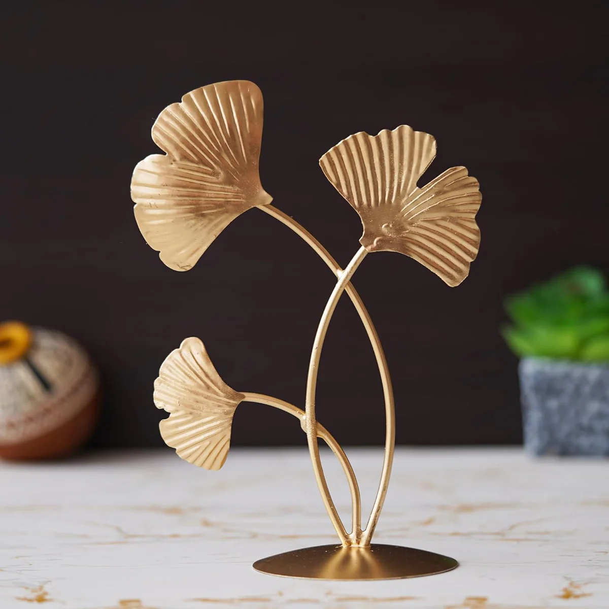 Premium Brass Ginkgo Leaf Decorative Sculpture by OneTrend