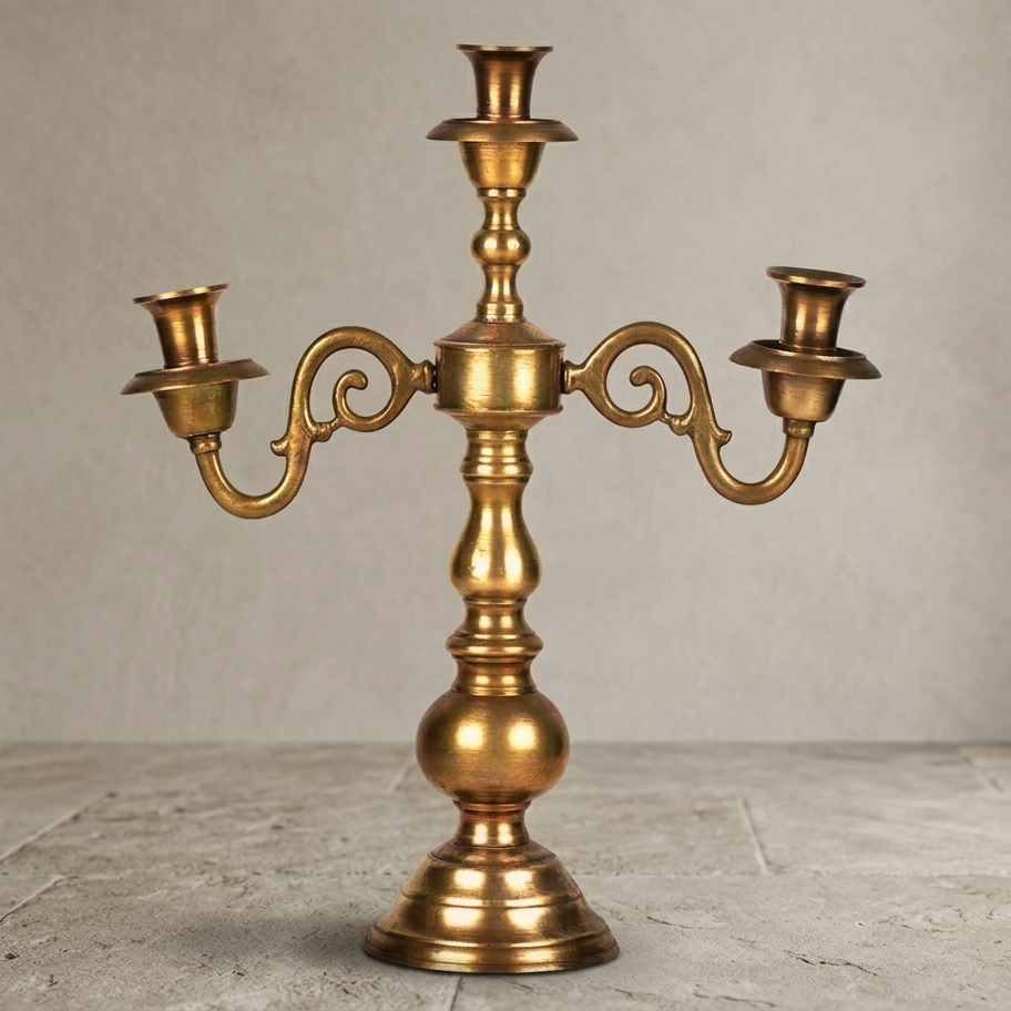 Carved Brass Religious Candle Holder – Handmade Brass Lighting Decor in Pure Brass from India