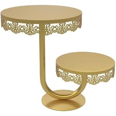Decorative metal 2-tier cake display stand in gold finish for dessert presentation