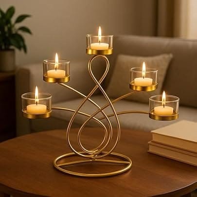 Gold metal 5-light decorative candle holder centerpiece for wholesale export