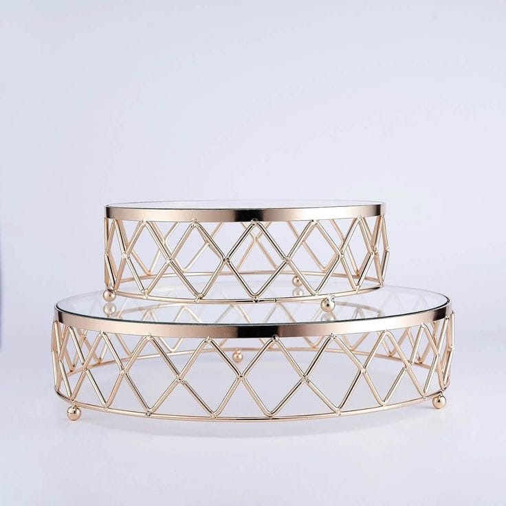 Gold metal decorative two-tier round display stand set for wholesale export