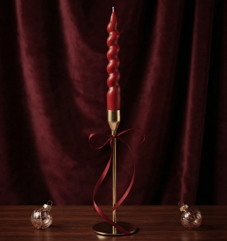 Premium handcrafted spiral taper candle with gold metal stand for luxury home décor