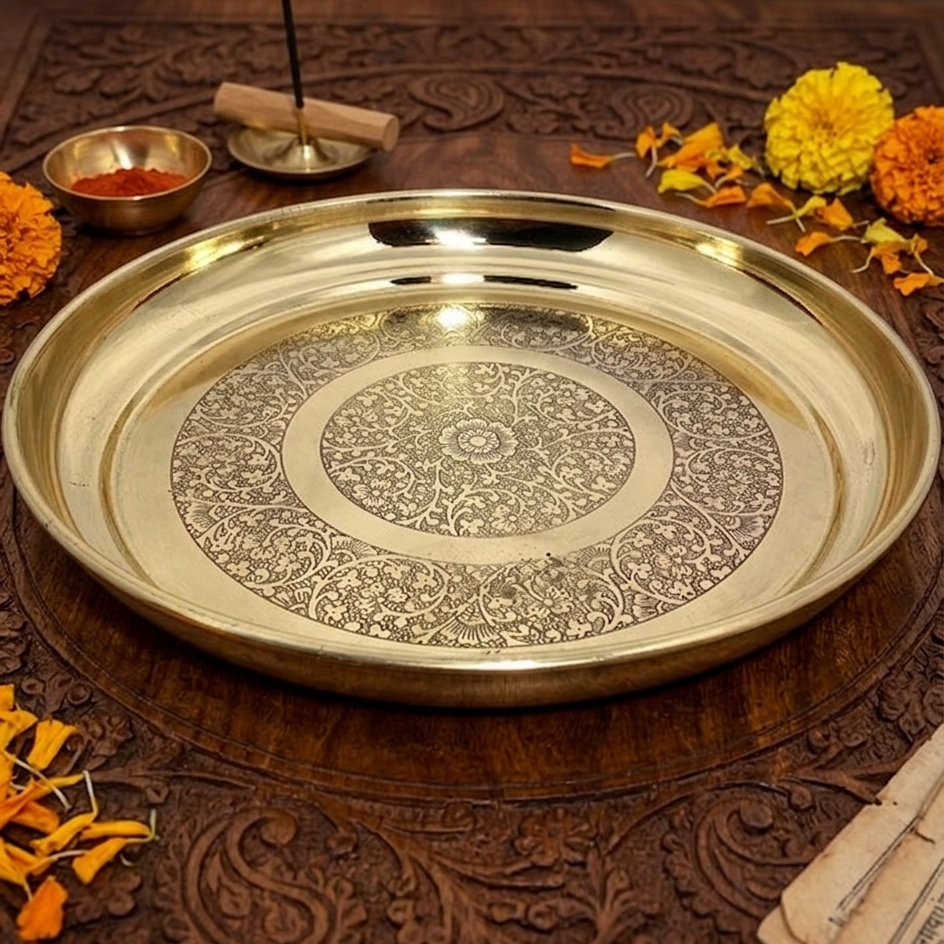 Handmade Brass Plate With Engraving – Handmade Brass Plates in Pure Brass from India