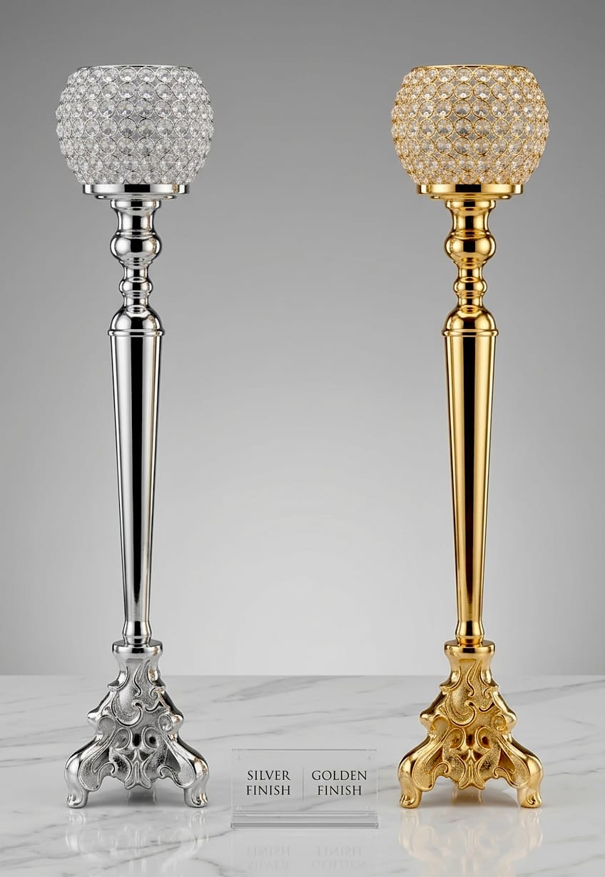 Luxury crystal ball metal candle holder stand in gold finish for wedding decoration