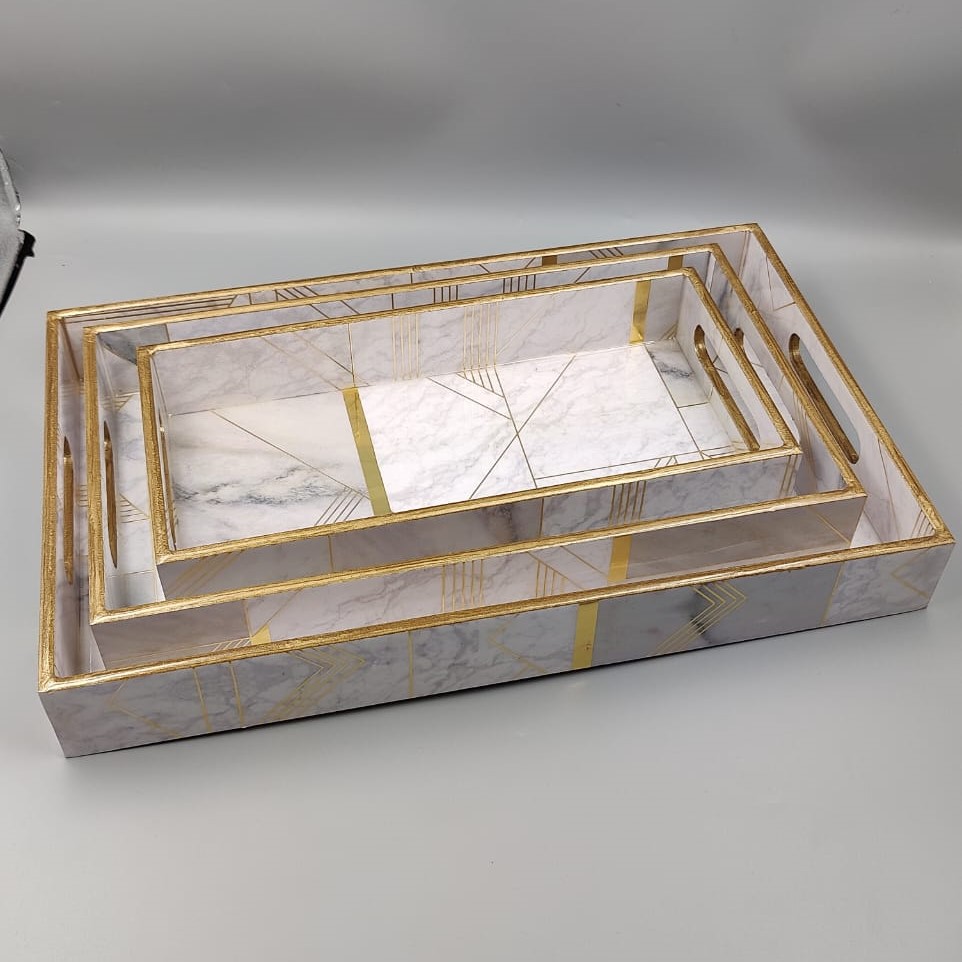 Luxury Marble Nesting Serving Tray Set with Gold Accents