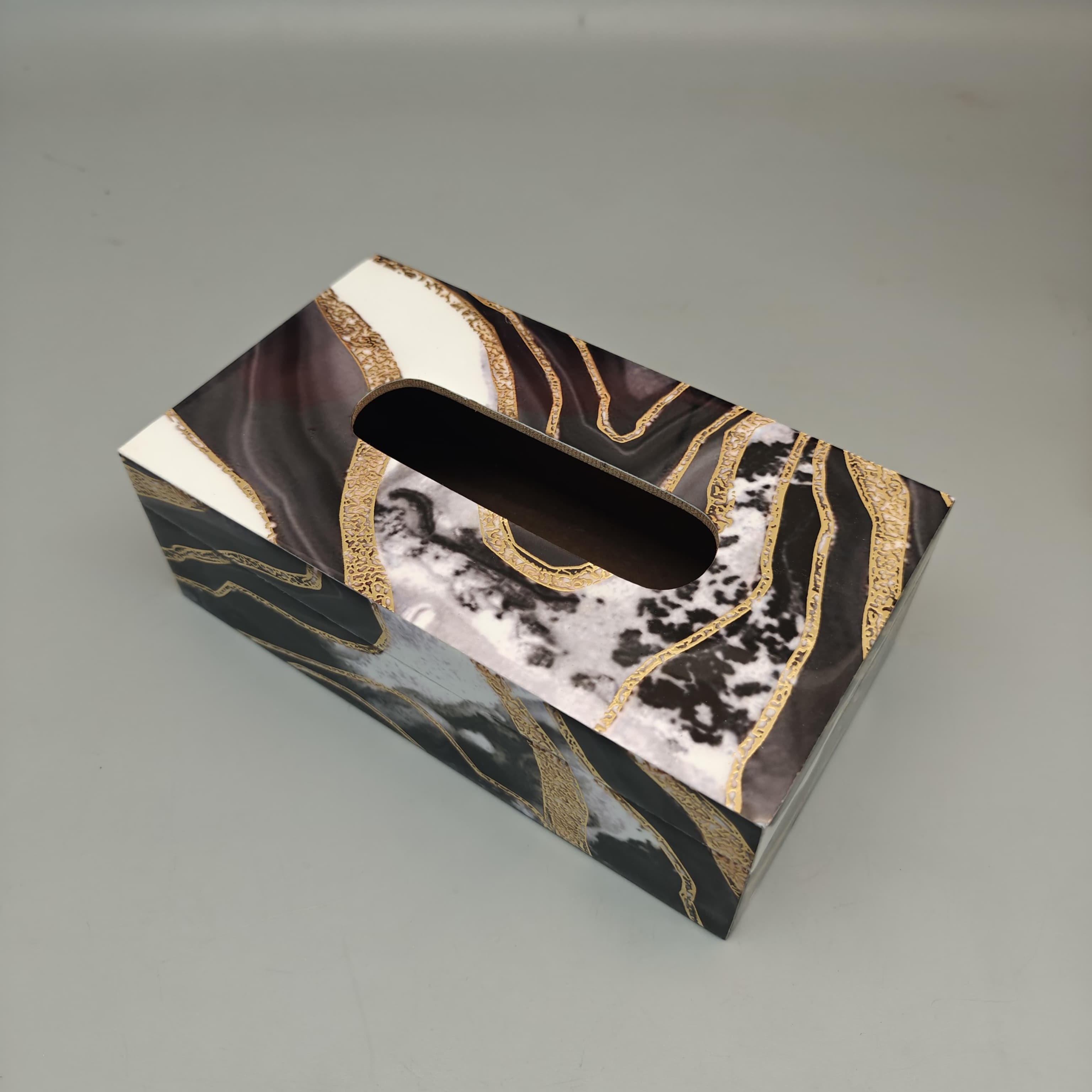 Luxury Marble Print Tissue Box Cover with Gold Accents