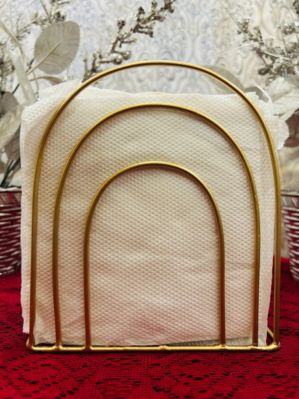 Modern Brass Arch Napkin Holder for Dining Table with Gold Finish | Handmade Brass Tissue Holder by OneTrend