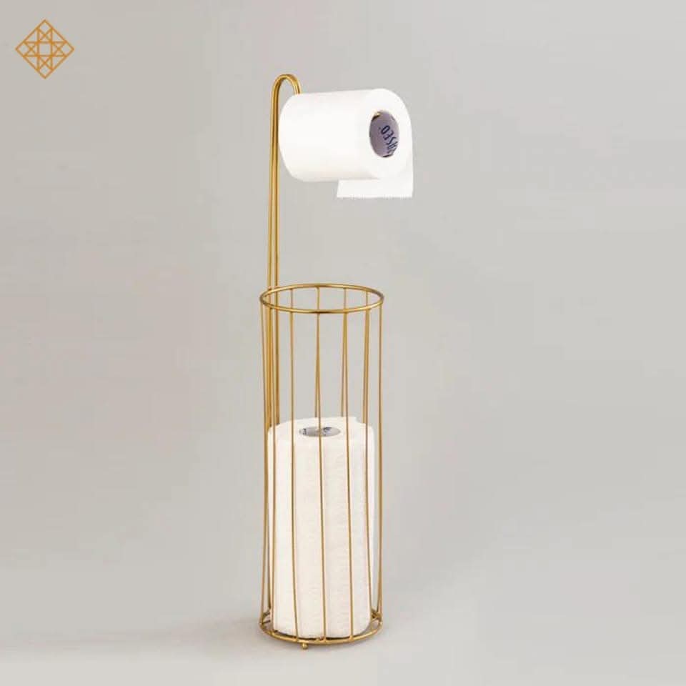 Modern brass toilet paper stand with reserve roll storage