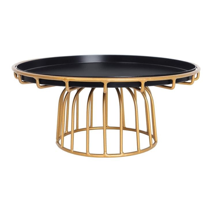 Modern metal decorative tray coffee table with black top and gold frame