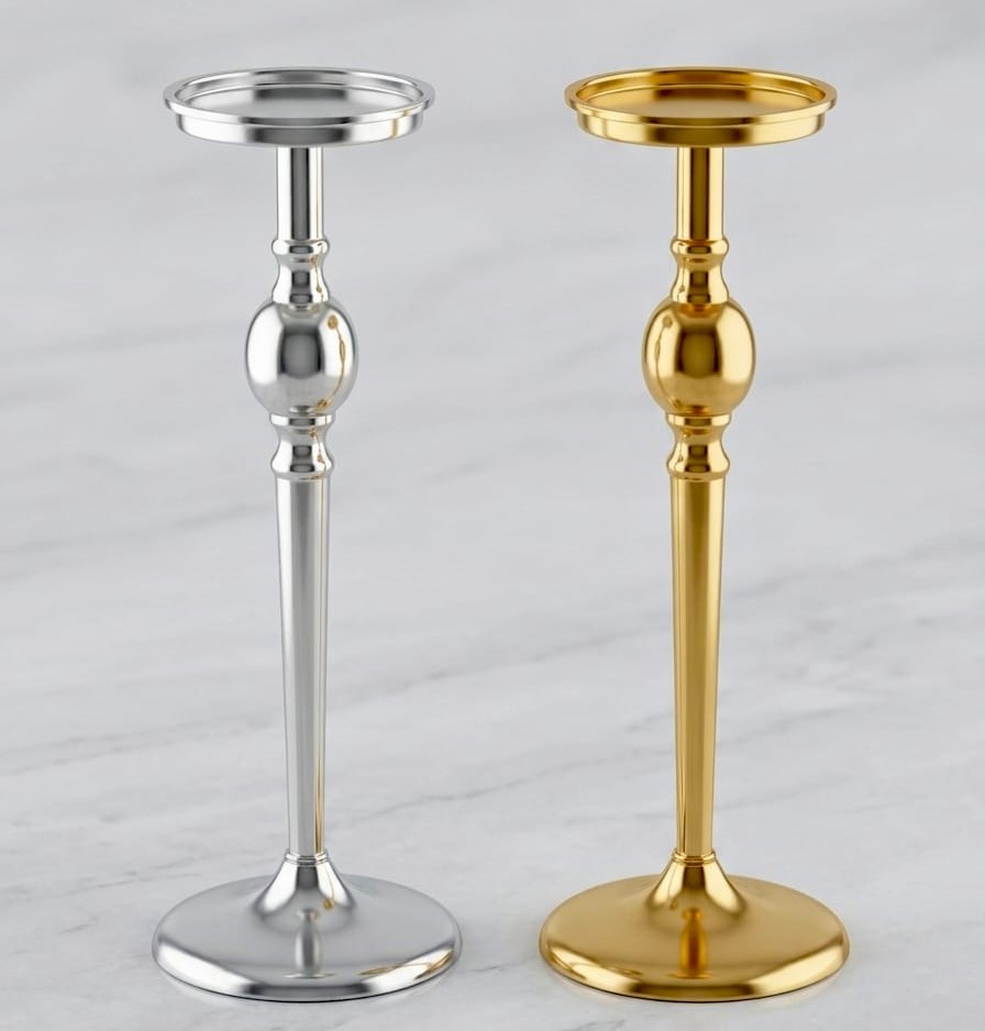 Modern metal pillar candle holder stand in gold and silver finish