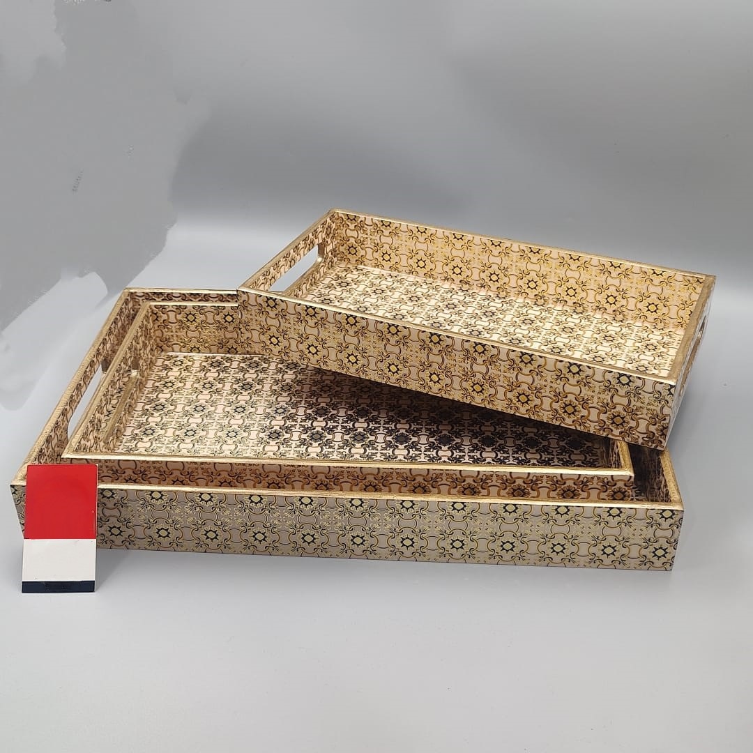 Moroccan Pattern Nesting Serving Tray Set with Decorative Geometric Design