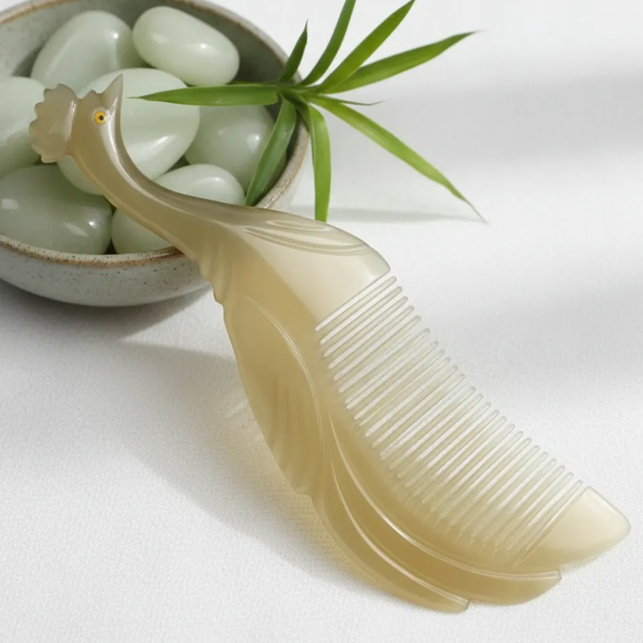 Natural Buffalo Horn Peacock Comb – Handmade Anti-Static Hair Comb - Hair Care - image 1