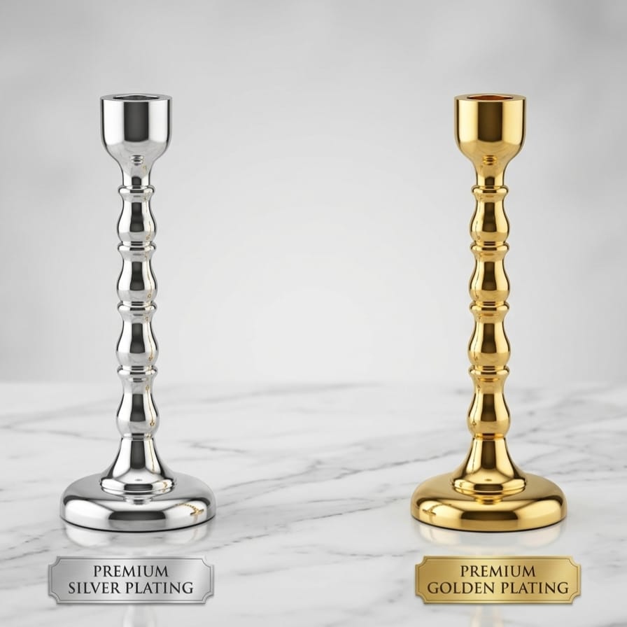 Premium gold plated metal taper candle holder for wedding table decoration