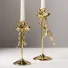 Gold brass bow ribbon taper candle holder set for wholesale export
