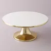 Gold metal round cake stand with white display top for wholesale export