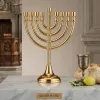 Handcrafted Golden Brass Menorah Candle Holder with Seven Branches for Religious Ceremonies, Home Decor, Temple Display, Gifting and Wholesale Export from India