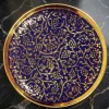 Handcrafted brass blue and gold floral decorative plate for luxury home decor and elegant serving