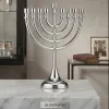 Handcrafted Silver Plated Brass Seven-Branch Menorah Candle Holder with Mirror Finish for Religious Ceremonies, Hanukkah Celebrations, Luxury Home Décor and Global Wholesale Export
