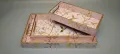 Bird Pattern Nesting Serving Tray Set with Gold Detailing
