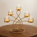 Handcrafted Brass 5-Light Tealight Candle Holder with Clear Glass Votive Cups in Antique Gold Finish for Home Decor, Wedding Centerpieces, Hotel Decoration and Wholesale Export from India