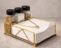 Brass napkin holder with condiment caddy for restaurants