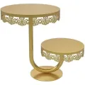 Decorative metal 2-tier cake display stand in gold finish for dessert presentation