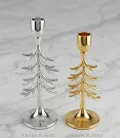 Decorative tree design metal candle holder in gold and silver plated finish