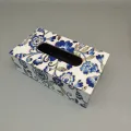 Decorative Wooden Tissue Box Cover with blue floral design for wholesale export