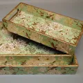 Floral Nesting Decorative Tray Set with Gold Botanical Design