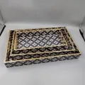 Geometric Nesting Serving Tray Set with Gold Accent Border