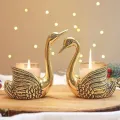 Gold brass swan candle holder set for wholesale export