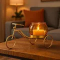 Gold metal bicycle candle holder with glass hurricane for wholesale export
