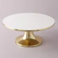 Gold metal round cake stand with white display top for wholesale export