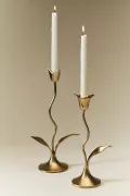 Handcrafted brass flower candle holder with botanical stem design