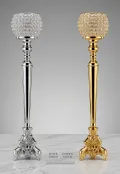 Luxury crystal ball metal candle holder stand in gold finish for wedding decoration