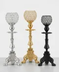 Luxury crystal globe metal candle holder stand in gold silver and black finish