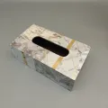 Marble Design Tissue Box Cover with Gold Geometric Accents