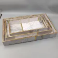 Luxury Marble Nesting Serving Tray Set with Gold Accents