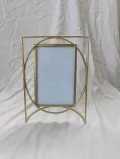 Modern geometric metal photo frame with gold finish for home décor