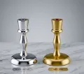 Modern satin finish metal candle holder in polished silver and gold finish