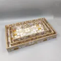 Rectangular agate pattern decorative tray set with gold edge made from MDF wood or resin