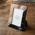 Black marble inlay wooden photo frame with natural wood grain