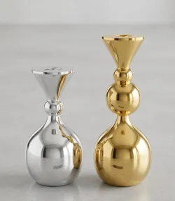 Contemporary metal bud vase with polished gold and silver finish