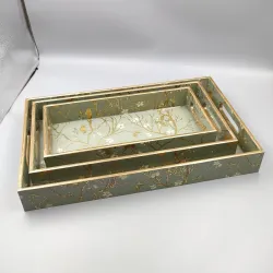 Decorative Floral Nesting Serving Tray Set