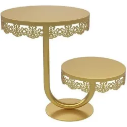 Decorative metal 2-tier cake display stand in gold finish for dessert presentation