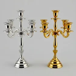 Five arm metal candelabra in polished gold and silver finish